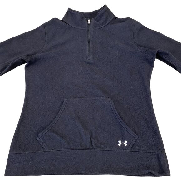 Under armour Sweatshirt Women's Medium Black Fleece Logo Semi Fitted Quarter Zip - Picture 8 of 16